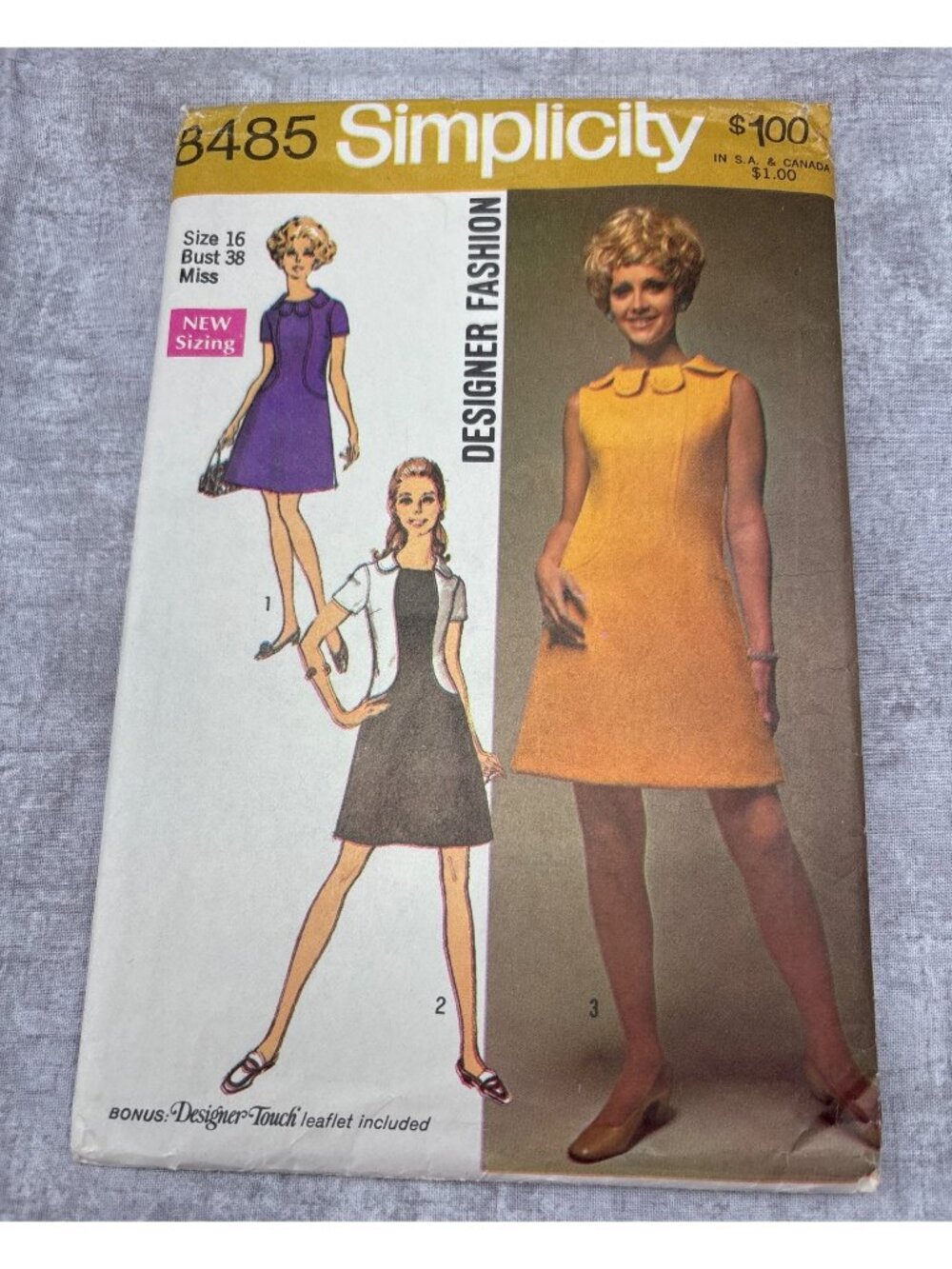 Simplicity 8485 Dress Sewing Pattern Size 16 Designer A-Line Retro 1960s Uncut